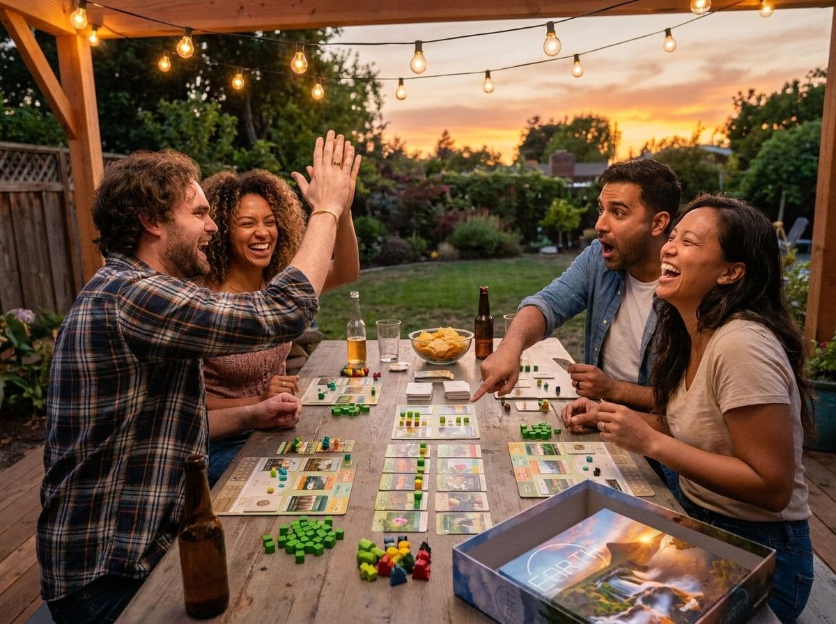 Backyard game nights — String lights, snacks and five islands growing at once.